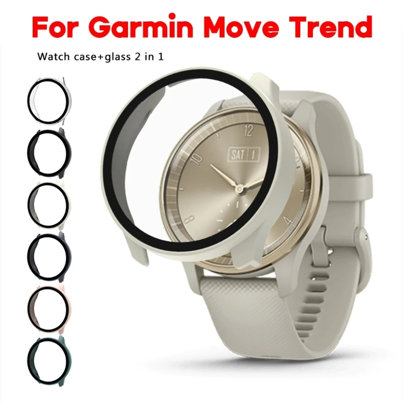 Smartwatch Frame Housing Tempered-Glass Film PC Cover for garmin Move Trend/ GarminMove Trend Screen Protector Case Bumper