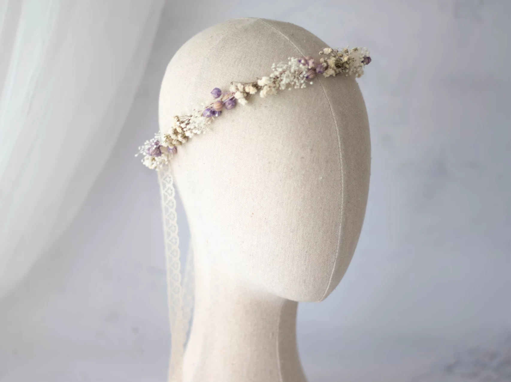 Wedding Dried Flower Crown Purple Floral Crown Babys Breath Headband Dainty Ivory Llavender Floral Headband Bride Girl Supplies