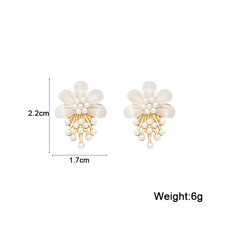 Imitation Pearl Blooming Flower Stud Earrings for Female Beige Enamel Petals Korean Fashion Sweet Lovey Small Earrings 2024 new