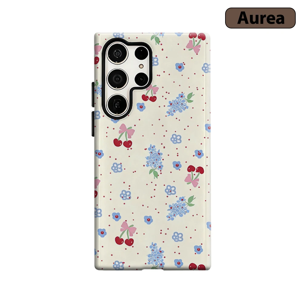 Blue Cherry Bow Print Phone Case for Samsung Galaxy S26 S25 Ultra S24 S23 Ultra Plus Shockproof Double layer tough Back Cover