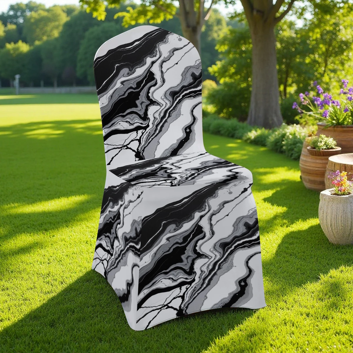 2D Marble Swirl Print Stretch Full - Coverage Chair Cover, Elastic Universal Size for Hotel/Home/Outdoor. An