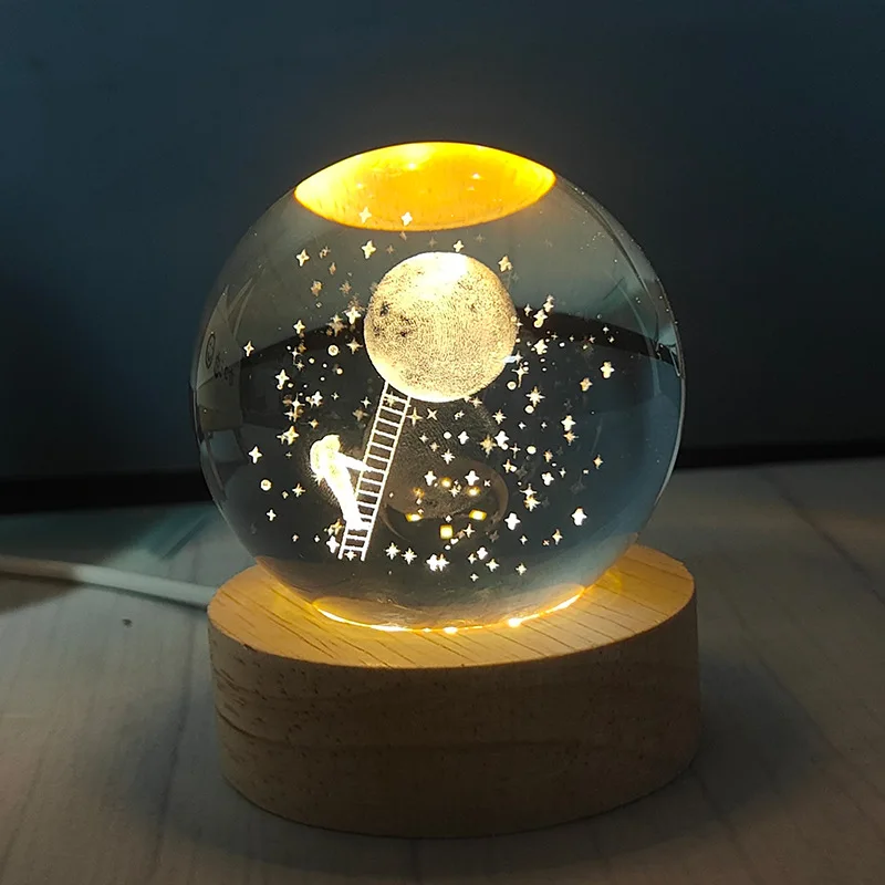 3D Crystal Ball Planet Night Light - Laser Engraved Solar System Globe for Home Desktop Christmas Astronomy Festival Decor Gift