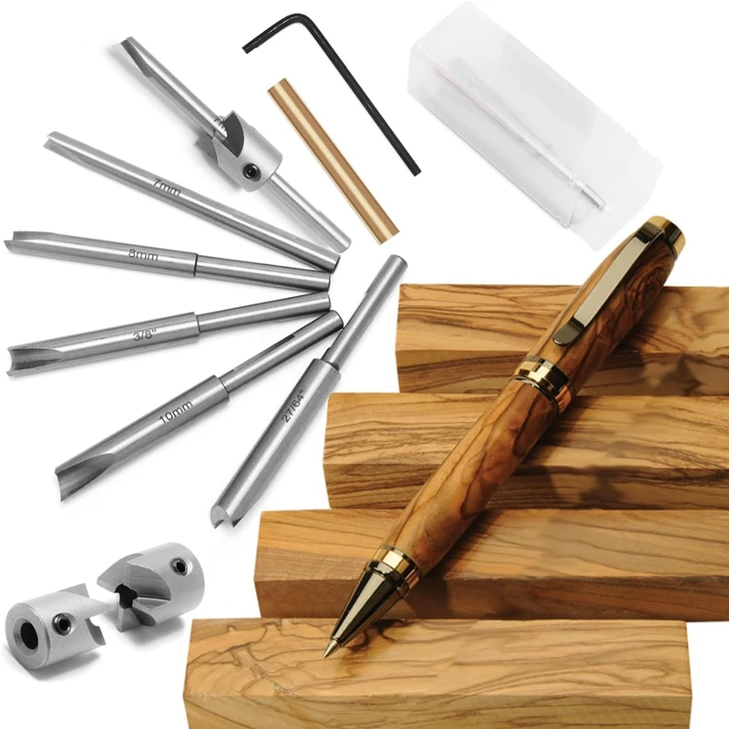 

AT35 Pen Mill Set,Barrel Trimmer System For Pen Kits 7Mm,8Mm,3/8 Inch,27/64 Inch,10Mm Pilot Shafts For Woodworking Pen Kits