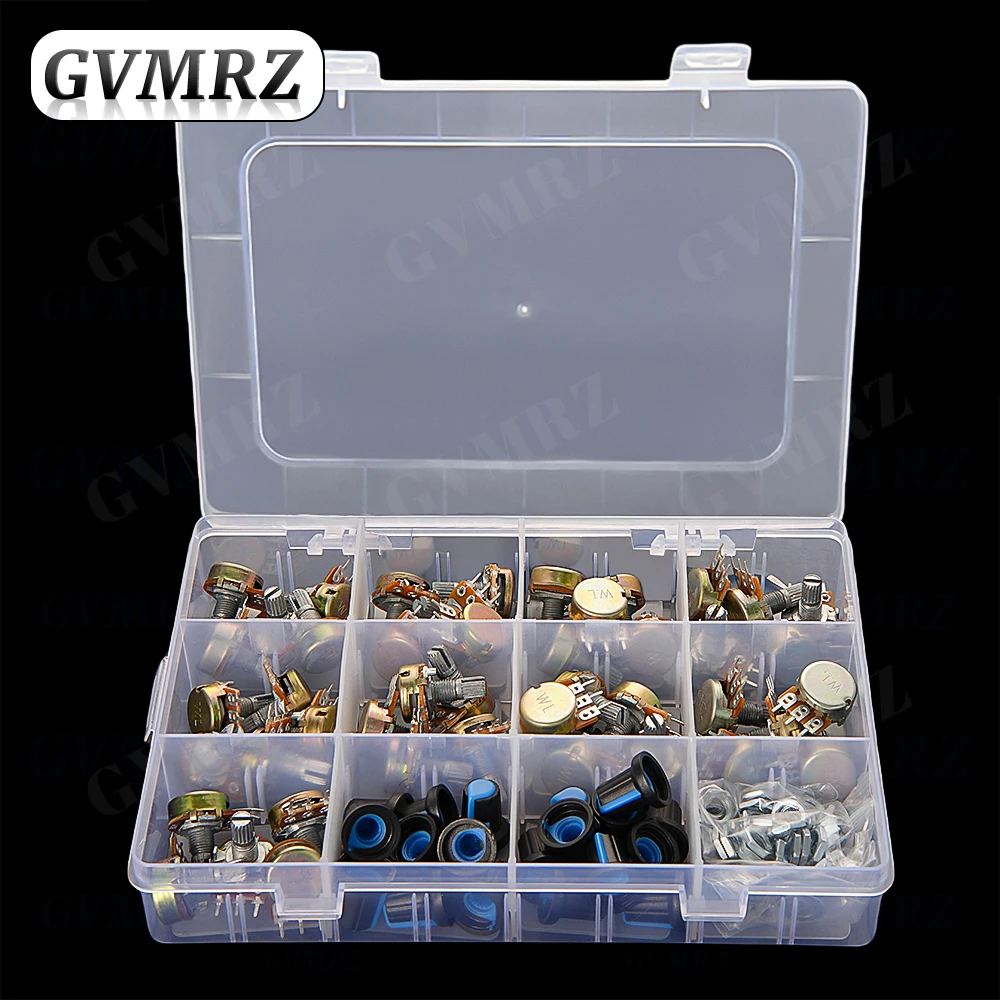 45PCS/Box WH148 Potentiometer 3PIN/6PIN kit 1k 5k 10k 20k 50k 100k 500k 1M ohm with Blue knob