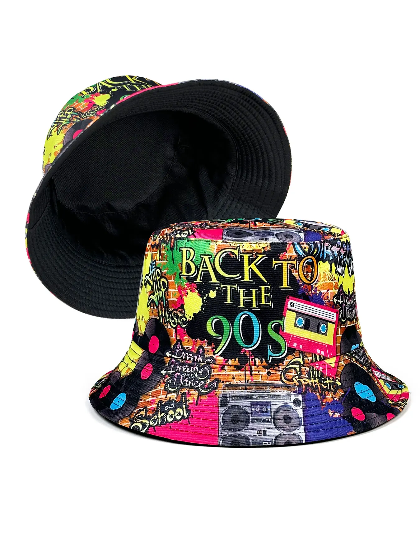 Fashion Retro Graffiti 80s 90s Bucket Hat for Men Women Funny Summer Spring Beach Fishing Hat Packable Outdoor Sun Fisherman Hat view 6