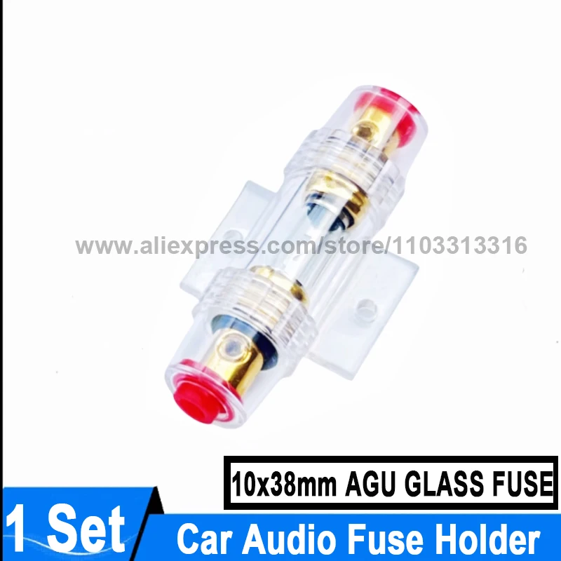 10*38mm Car Audio Fuse Tube Holder AGU Gold-plated Glass Fuse 100A 80A 70A 60A 50A 40A 30A 25A 20A 15A 10A AGU Fuse Holder