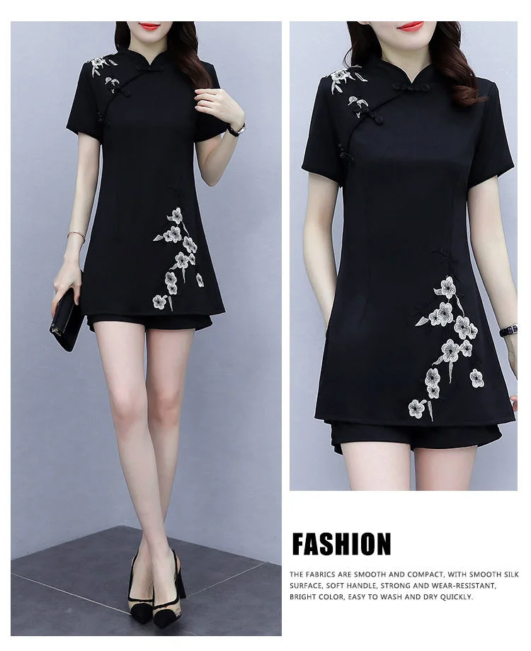 Frauen Anzug Chinesischen Stil Kleidung Zwei Stück Sets 2025, Sommer Neue Crop Top Und Shorts Retro Cheongsam Outfits Passenden für Frauen – Detail 16