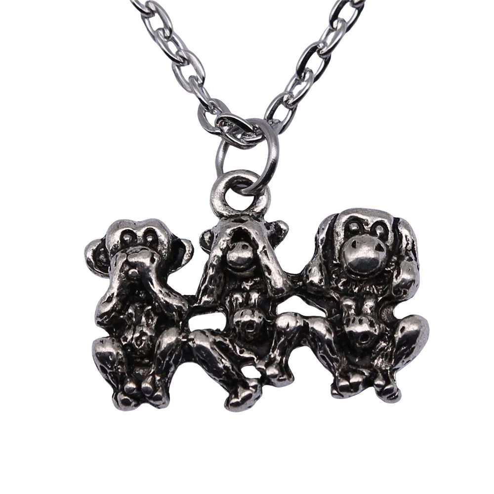 1pcs Three Wise Monkeys Necklaces For Men Accessories Jewelry Tools Diy Chain Length 43+5cm