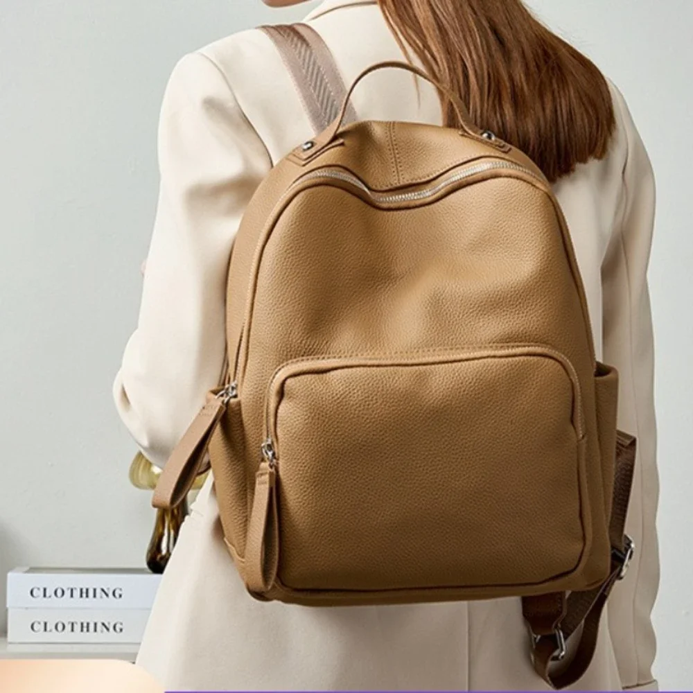 Travel Leisure School Bag for Girls New Ladies Top Layer Cowhide Large Capacity Computer Backpack Women's Commuter Shoulder Bag