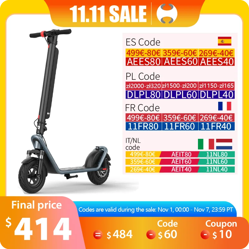 X11 E Scooter Powerful 13AH 450W 35KM/H Foldable Electric Kick Scooter 10 Inch Smart Escooter For Adults