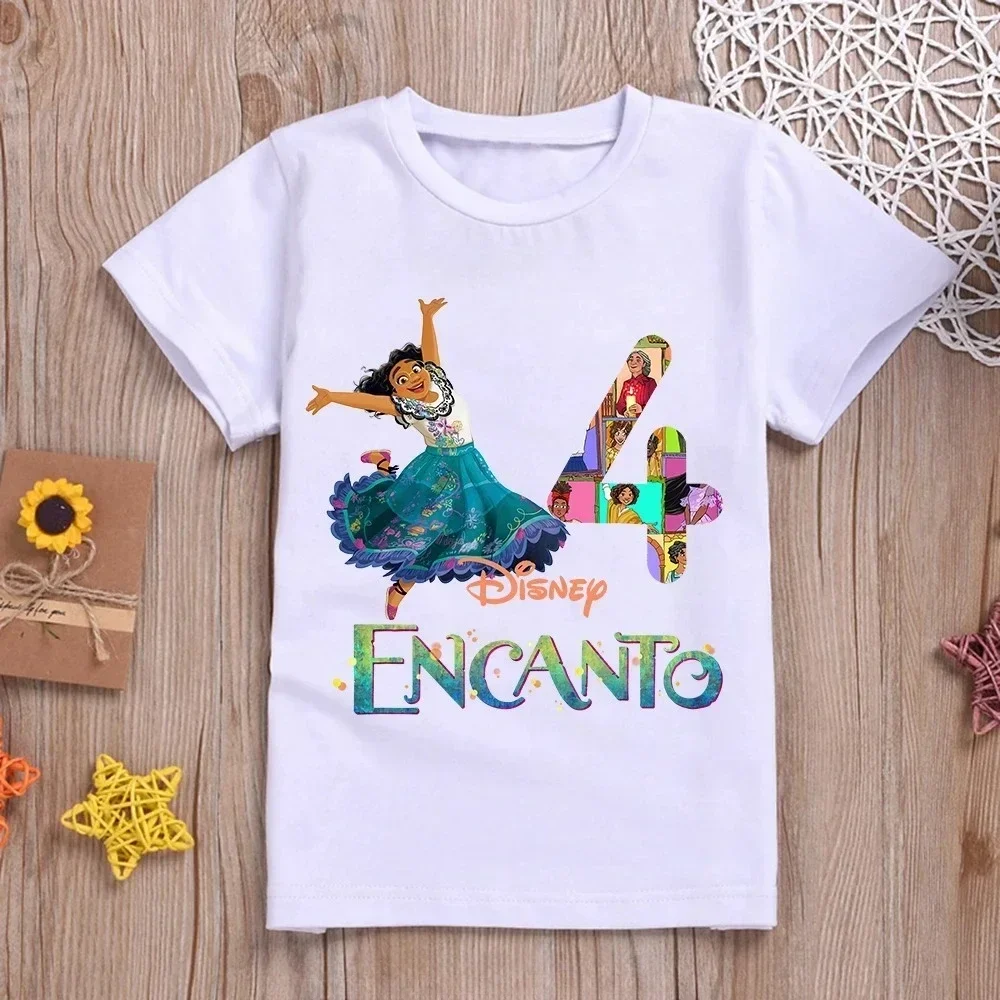 Encanto Mirabel Kids T-Shirts Disney Verjaardag Nummer 1-10 T Shirts Kinderen Cartoon Kawaii Vrijetijdskleding Anime Top Jongen Meisje Tee