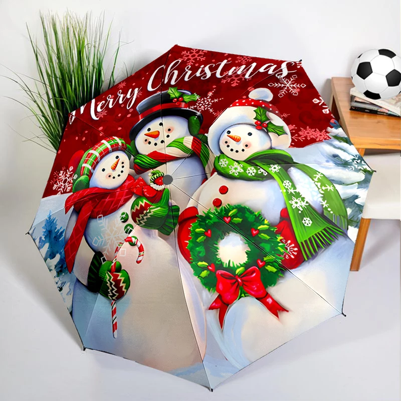 Christmas Snowman Umbrella Automatic Open/close, Sturdy Iron Frame & 8-Rib Structure, Umbrella for Women & Men, Christmas Gifts