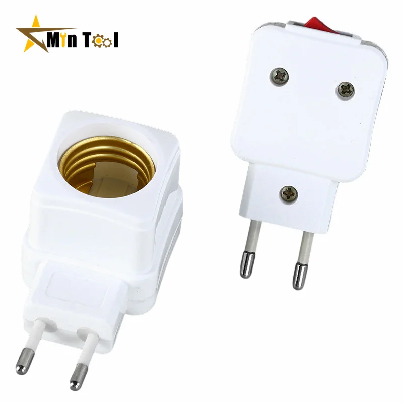 2Pcs E27 LED Lamp Bulbs Socket Base Holder EU Plug Adapter ON/OFF Switch Light Accessories