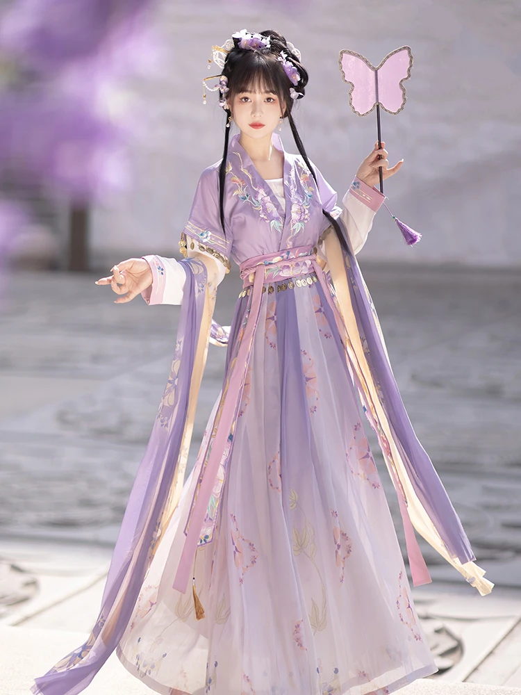 

Оригинальная женская одежда Hanfu для взрослых, юбка длиной до талии в стиле Тан с цветочным узором и вышивкой, традиционный китайский стиль Hanfu