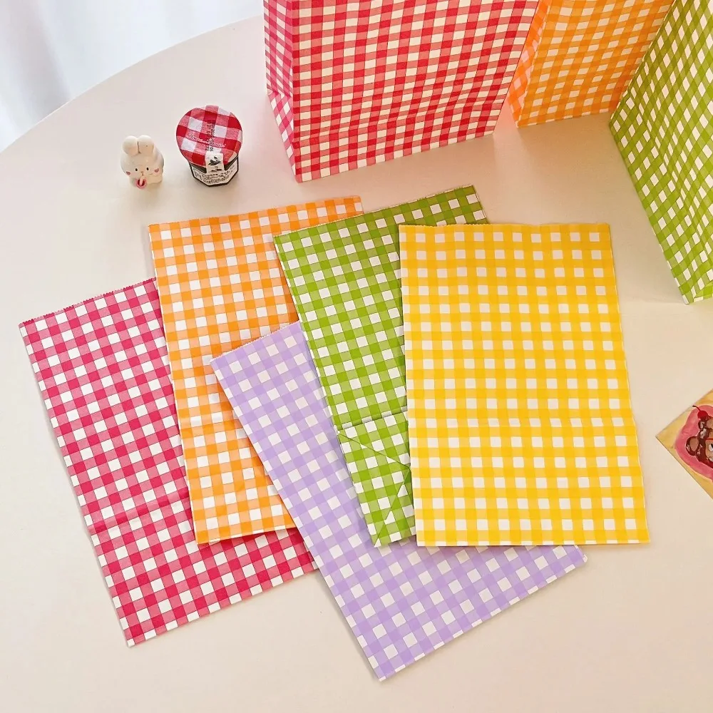 5/10PCS Colorful Plaid Kraft Paper Bag Candy Biscuit Snack Flower Packaging Vertical Storage Bag Wedding Birthday Party Gift