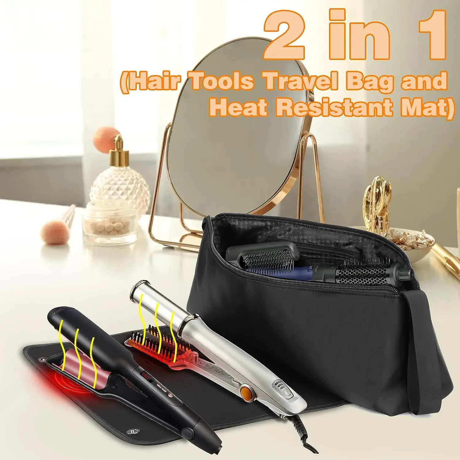 Hair Styling Accessory Organizer Hair Tools Travel Bag and Heat Resistant Mat for Styling Irons Flat Iron Haircare Accessories