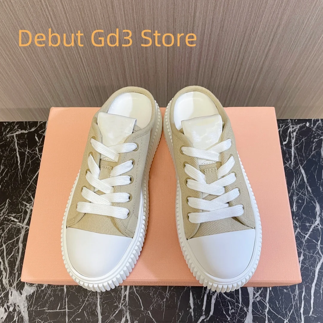 

2024 new half drag canvas thick soled white shoes, lazy casual sports shoes, classic versatile biscuit thick soled casual shoes