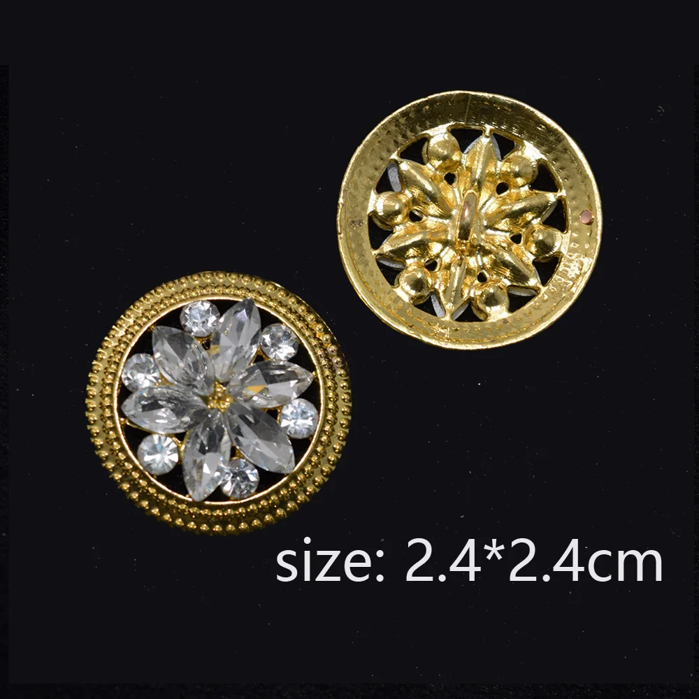 10Pcs/Lot 24*24mm Retro Fashion Luxury Diamond Metal Buttons Black Gold Silver for Shirts Clothing Jackets Rhinestone Buttons