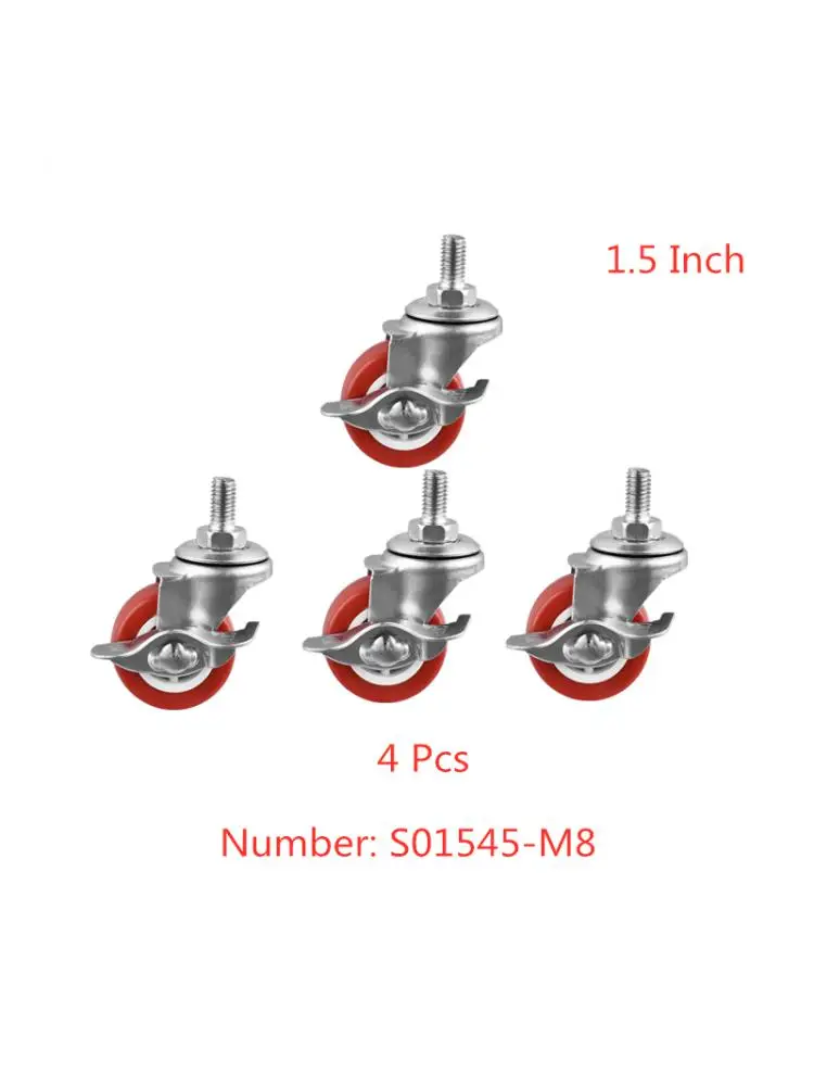 

4 Pcs/Lot Popular M8 1.5 Inch Screw Brake Universal Wheel Red Pvc 38mm Diameter Silent Furniture Casters