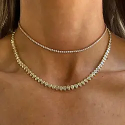 Classic Water Drop Cz Tennis Chains Necklace for Women Pave White A Zirconia Gold Platinum Plated Color Fashion Jewelry 2023