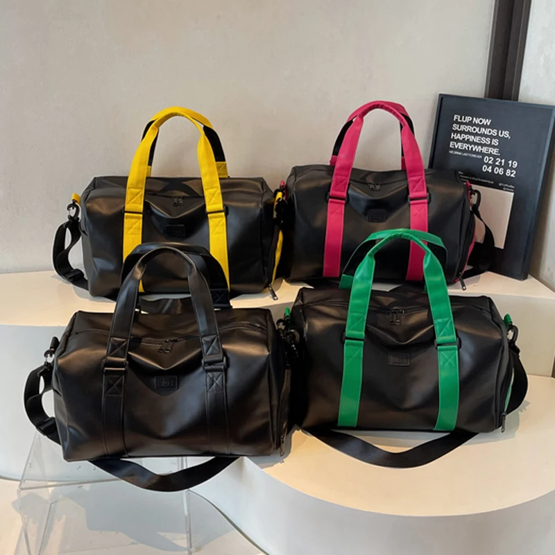Women PU Crossbody Bag Large Capacity Travel Duffel Tote Fitness Gym Yoga Handbag Outdoor Hiking Camping Training Sling Backpack