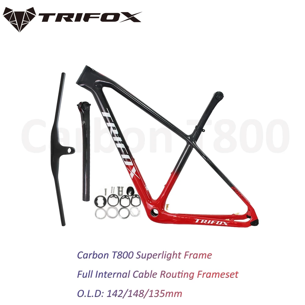 TRIFOX MTB Carbon Mountain Bike Frame Thru-Axle 148/142/135 V Release 29er BB68  Full Interal Routing Bicycle Carbon Frameset