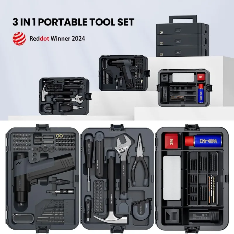 Wielofunkcyjny zestaw narzędzi do przechowywania i napraw w gospodarstwie domowym, kompletny zestaw wysokiej jakości skrzynek narzędziowych.