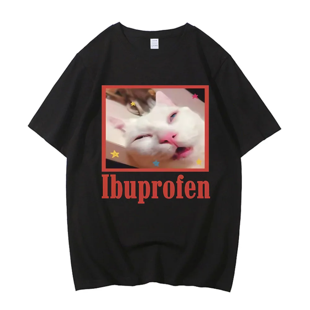 Ibuprofen Cat Meme Shirt Cotton High Quality male Grunge Graphic 2000s Trendy t-shirt Punk graphic Graphic Y2k Comfortable