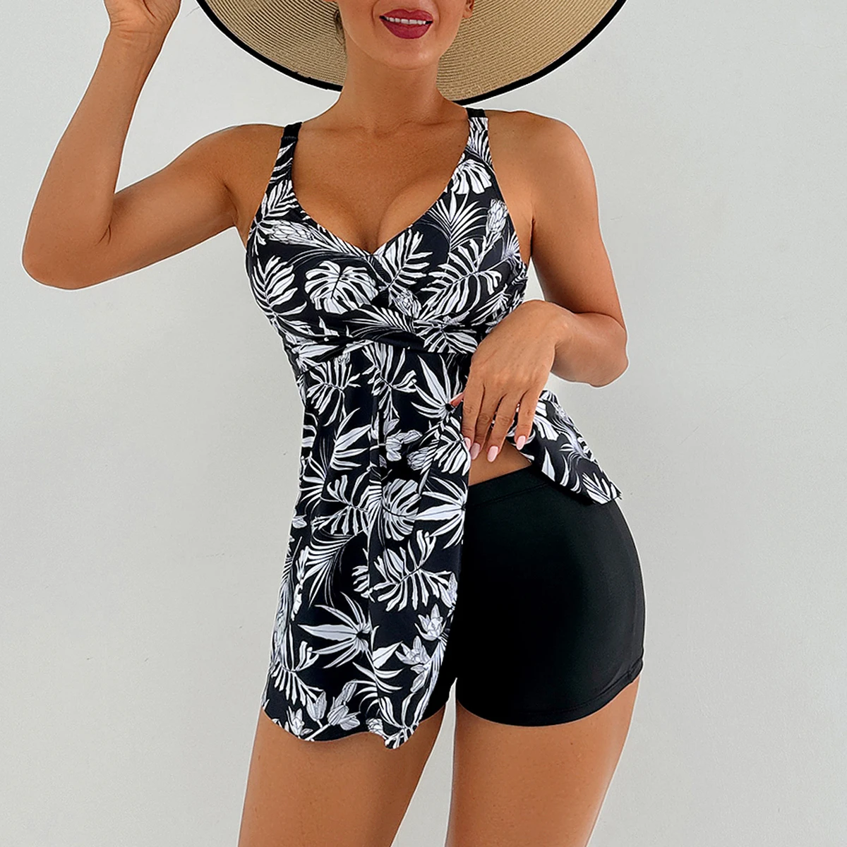 NACULAR Swimsuit Women Printed Sport Tankini Swimwear Two Pieces Bathing Suit Beachwear Shorts Vintage Bodysuit New 2025 Crossed