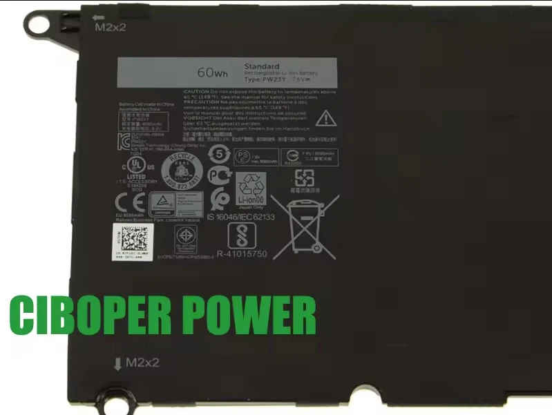 CP New Laptop Battery RNP72 TP1GT PW23Y 7.6V/60Wh For XPS 13 9360 Series 13-9360 P54G P54G002 Notebook