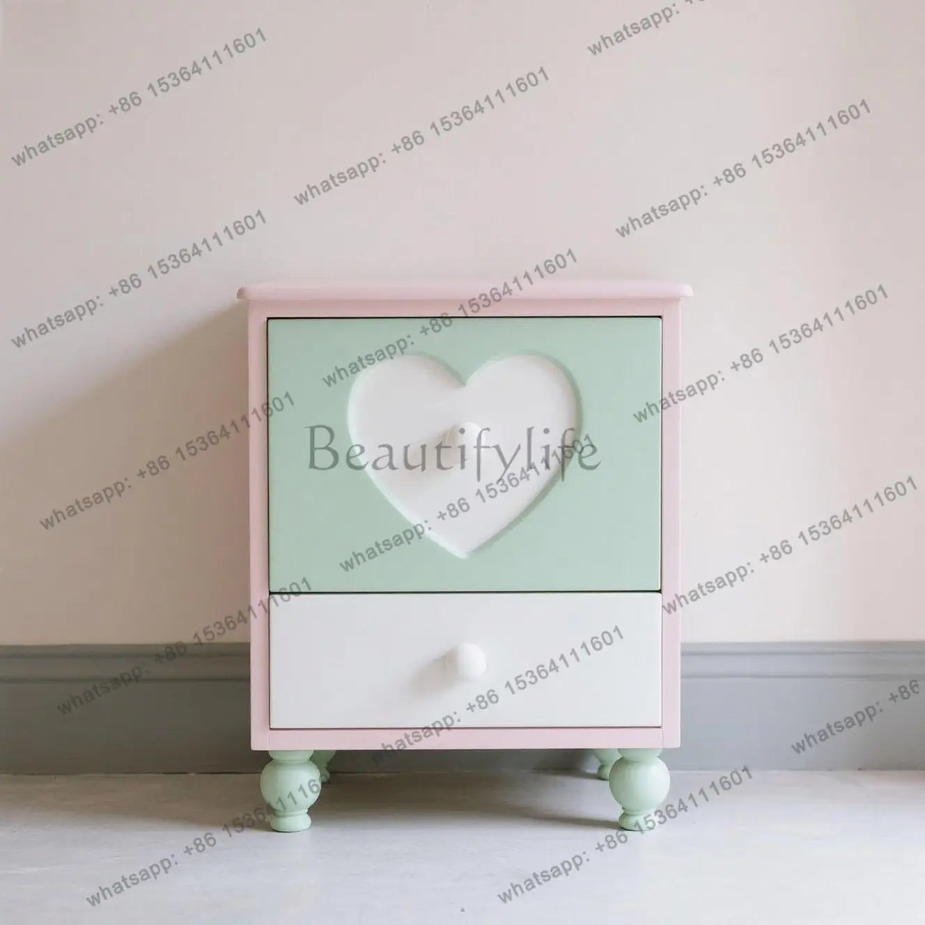 New Cream Wind Pink Solid Wood Bedside Table Bedroom Household Storage Cabinet