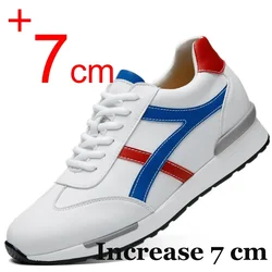 New Men Casual Sneakers Fashion Sports Elevator Shoes 7CM Hidden Heels Height Shoes Man Black White Loafer Taller Male