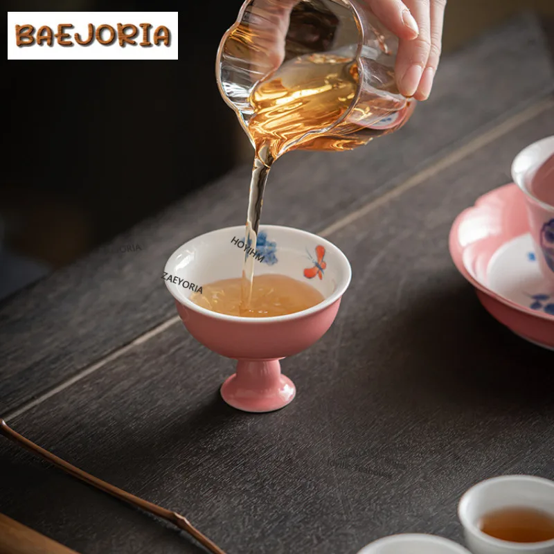 80ml Hand-painted Butterfly Love Flower Teacup Japanese Tea Bowl Mug Tea-tasting Smelling Cup Jianzhan Master Cups Cafes Gifts