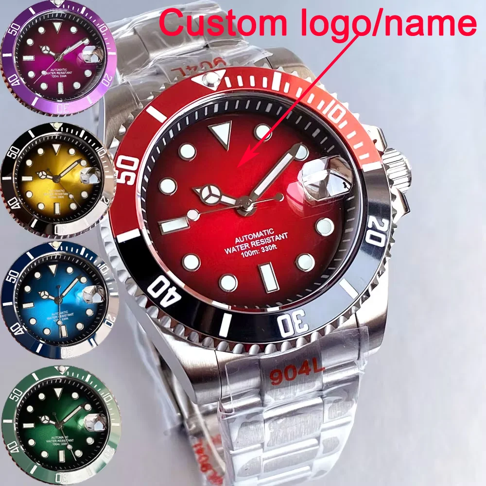 

Customized Fashion 20BAR Diving Sunburst Gradient Dial Luminous NH35 40mm Watch Men Sapphire Glass Date Cyclops 120 Clicks Bezel