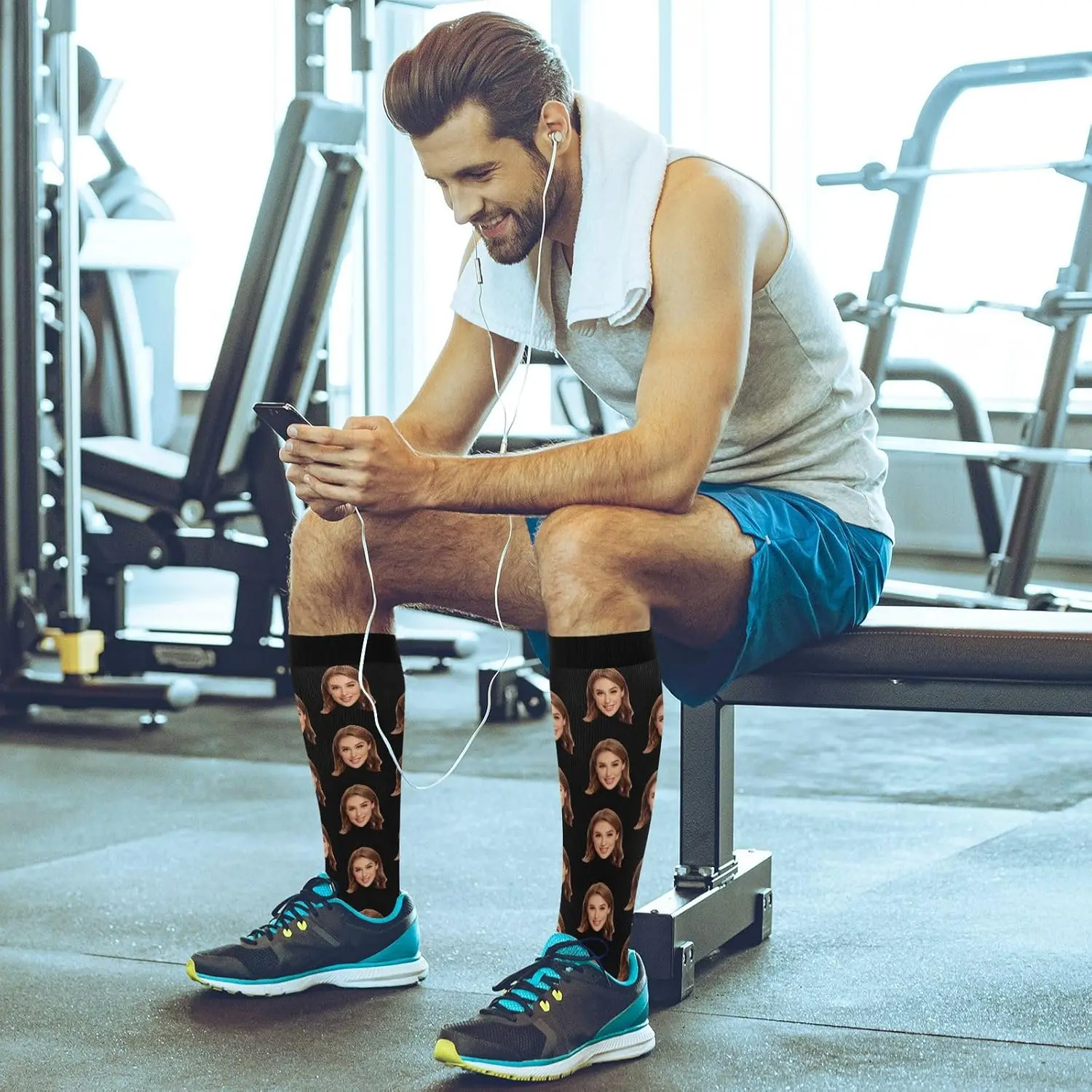 مخصص مضحك الوجه الجوارب الجدة جوارب ضغط وجوه مطبوعة للبالغين والمراهقين القط الكلب عشاق الهدايا الشخصية