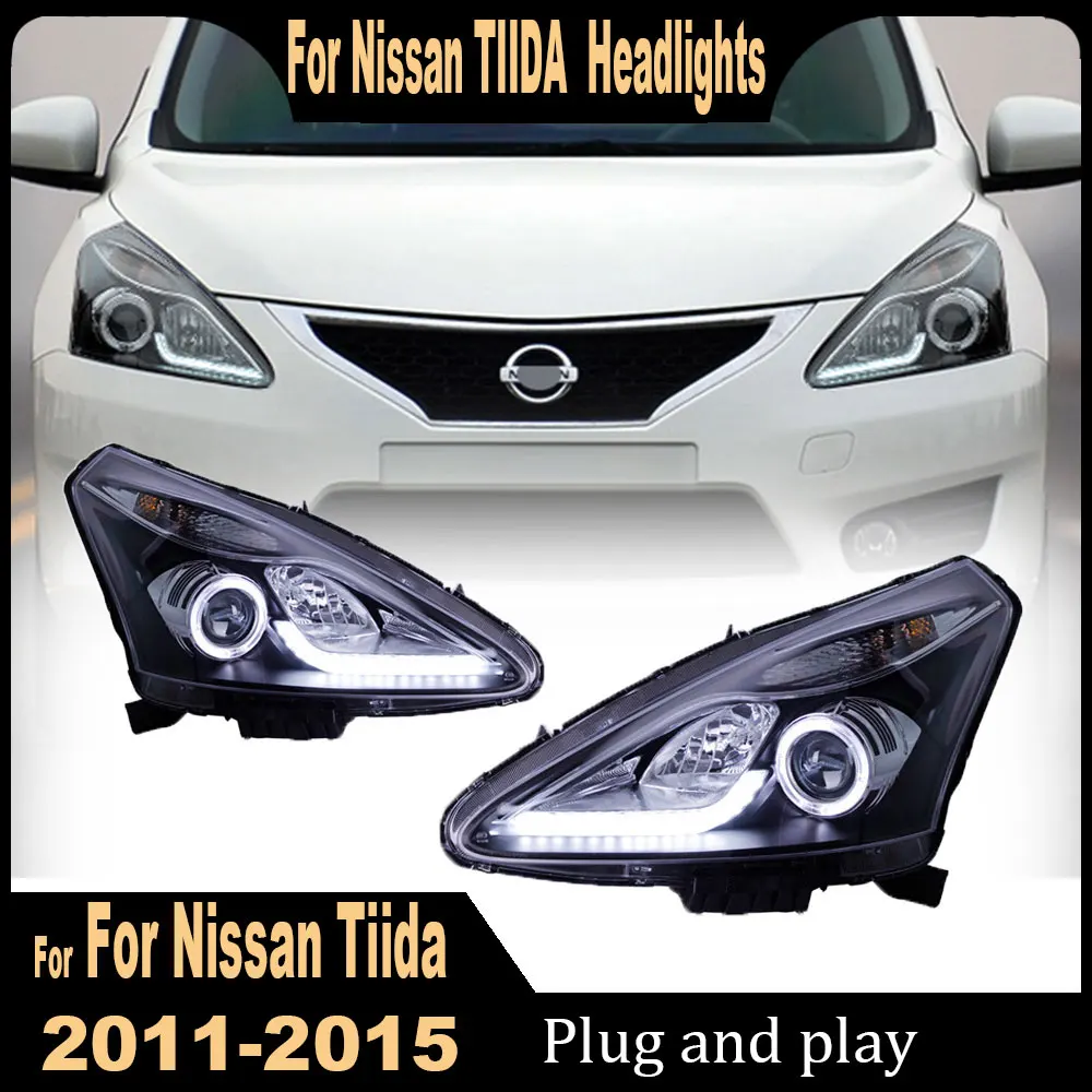 

Автомобильные фары для Nissan Tiida 2011 2012 2013 2014 2015, светодиодные фары DRL, указатель поворота, светодиодный проектор, аксессуары