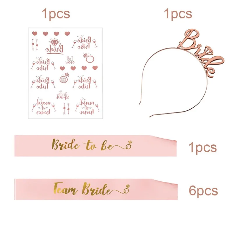 Single Party Bride to be Headband Wedding Set Rose Gold Tattoo Sticker Team Bride Etiquette Band Festival party supplies