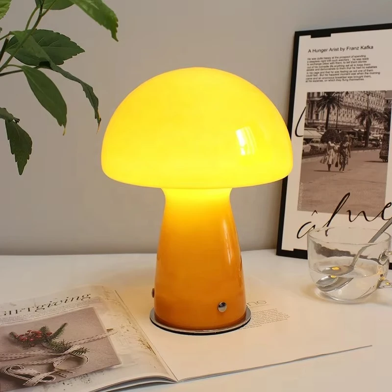 Nordic orange glass mushroom simple book lamp, study bedroom bedside