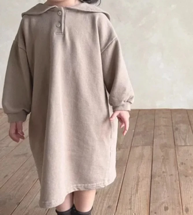 Girls Dress New Korean Children Clothing Autumn and Winter Stylish Casual Loose Preppy Style Lapel Collar Long Dress