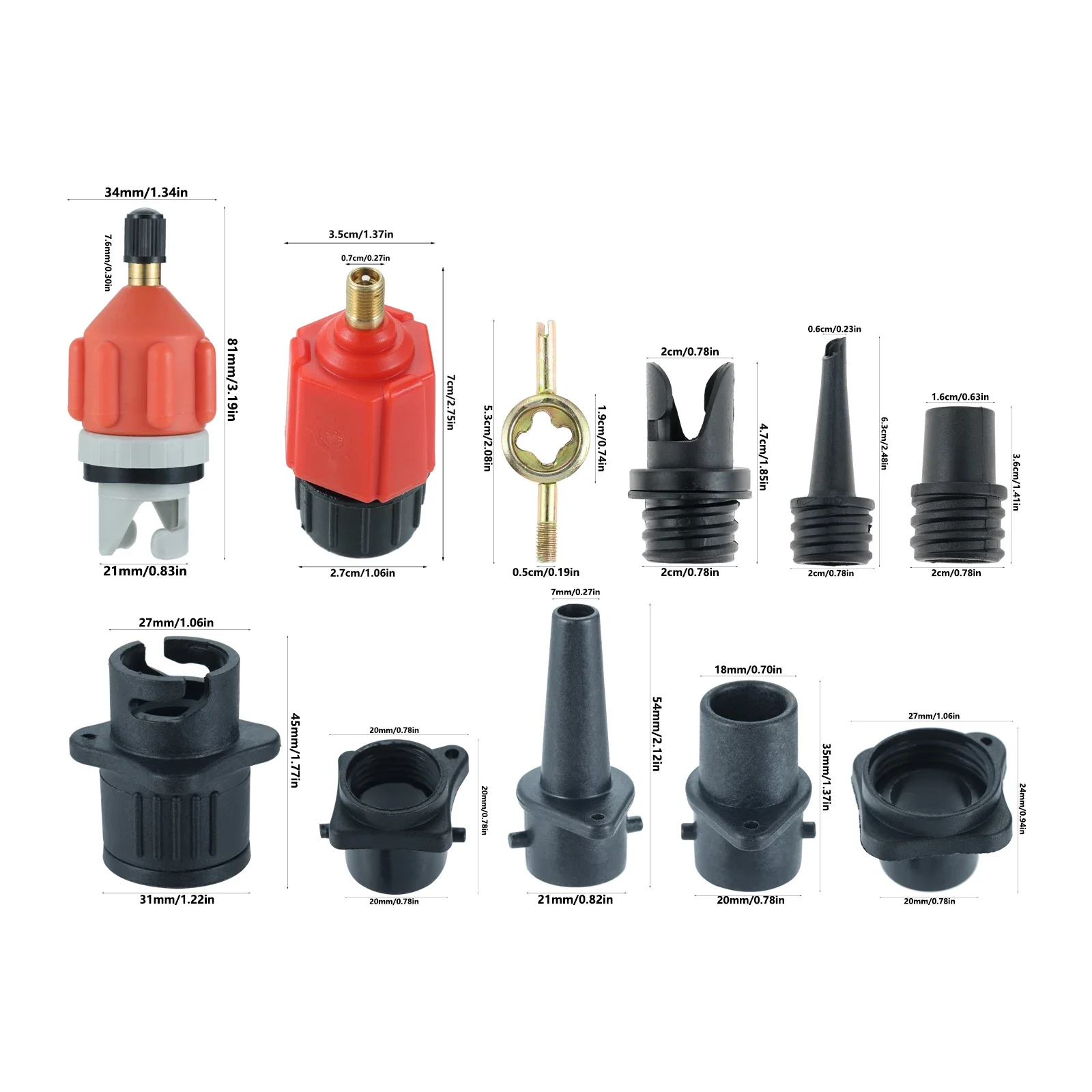 12 Pcs/Set Air Valve Adapter Nozzle Valve Core Wrench Plastic Copper Alloy Black/Red Inflatable Boat Canoes Air Mattresses Tool