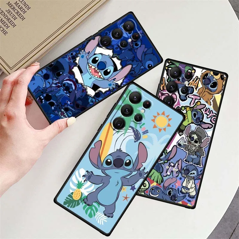 

Disney Stitch Cartoon Cute Phone Case For Samsung Galaxy S25 S24 S23 S22 S21 S20 S10 Ultra Plus FE 5G Black Soft TPU Cover