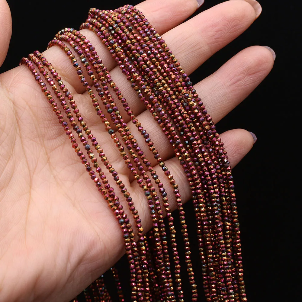 5 Strands Natural Stone Beads Plating Color Faceted Crystal Stione Spacer Loose Beads Bracelet DIY Jewelry Making Necklace 2/3mm