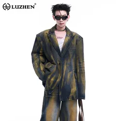 LUZHEN Personalized Trendy Tie Dyed Design Denim Suit Jacket Fashion High Street Men's Clothing 2024 Stylish Blazer Male LZ4926