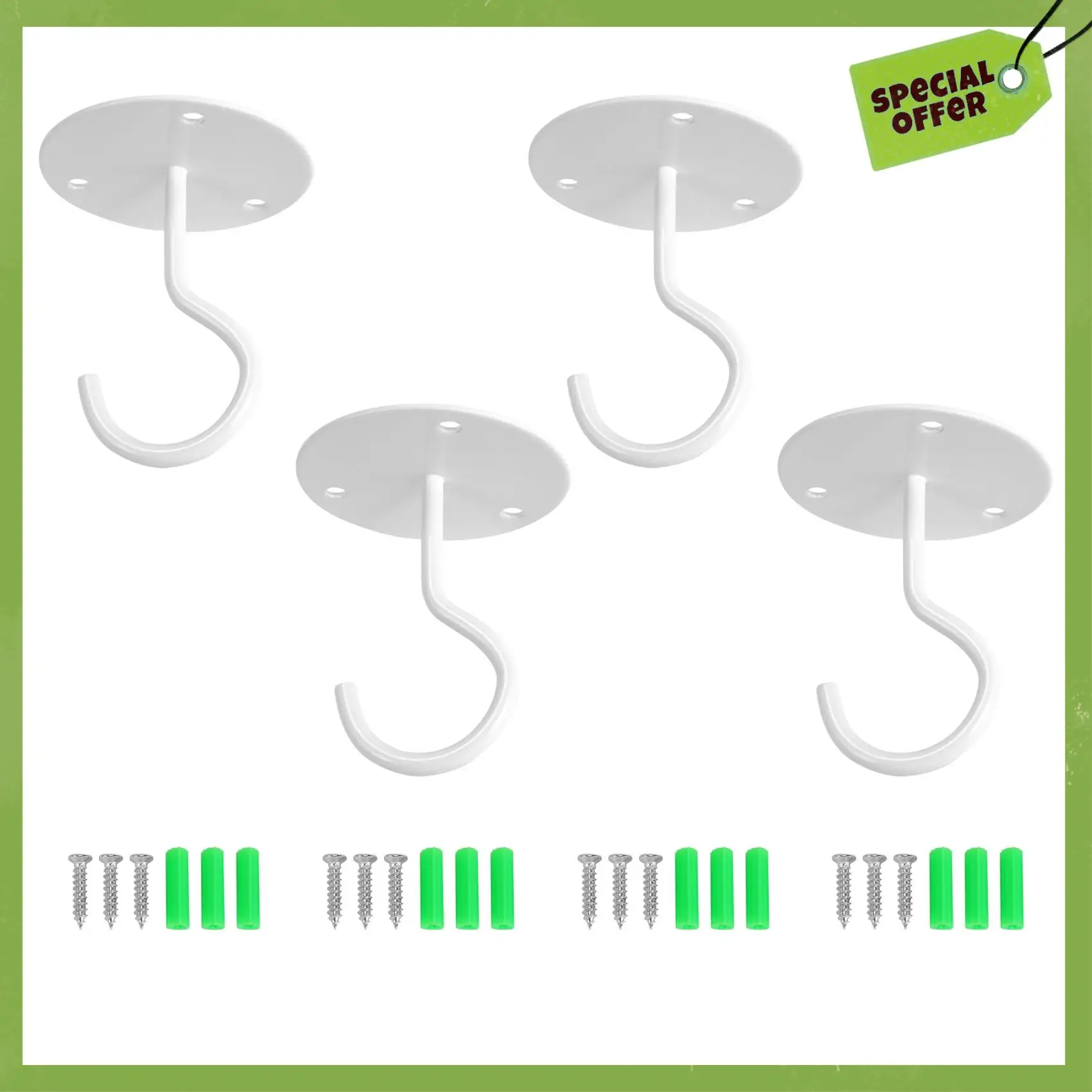 Ganci da soffitto ABGP per appendere piante, ganci da parete in metallo resistente per fioriere, include ancore professionali per cartongesso, confezione da 4