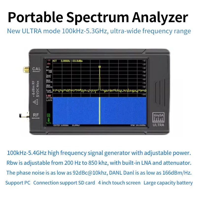 Original Tinysa Ultra Handheld Spectrum Analyzer 4 Inch Touch Screen 100KHz-5.3GHz with Battery High Frequency Signal Generator