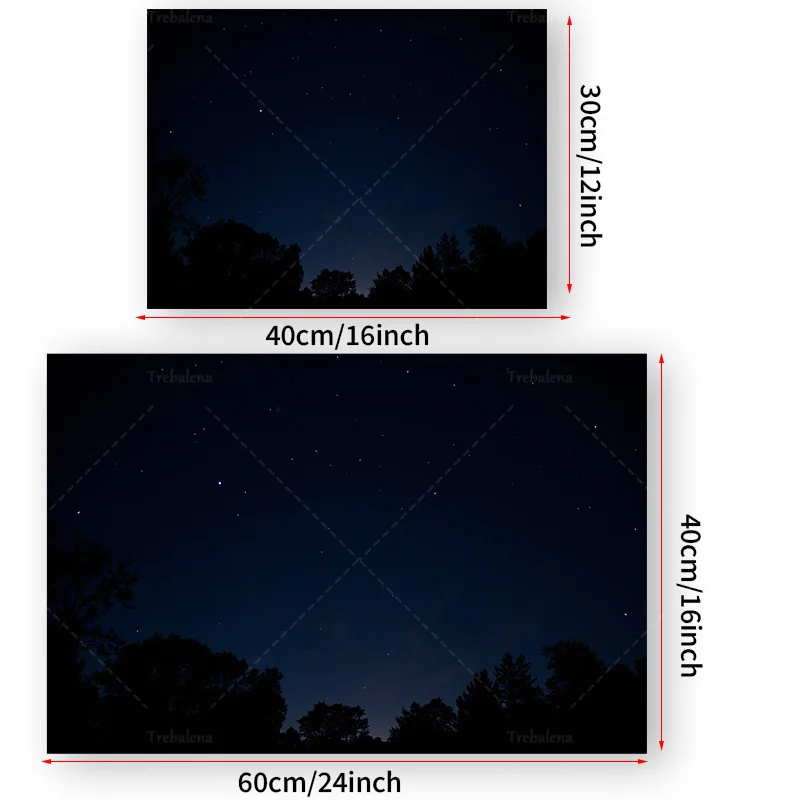 قطعة واحدة من نسيج الحائط "نسيج السماء الليلية المرصعة بالنجوم - فن جداري لمشهد الغابات البسيط الحديث" #3
