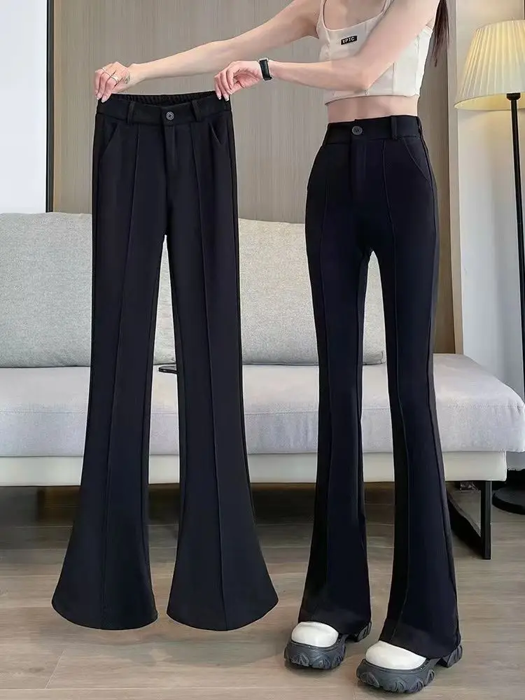 Black Bell-Bottoms Womens Summer High Waist Slimming Skinny Suit Pants Women's Casual Long Pants Female Office Tailored Trousers