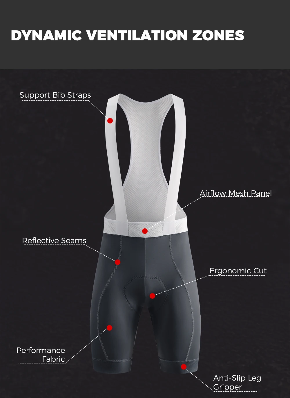 RION Herren Radsport-Trägerhose Mountainbike MTB Tights UPF50+ Pro Fahrradbekleidung Nachtfahrt Straßenrad Trägerhosen Dolomiti Polster 5H – Detail 7