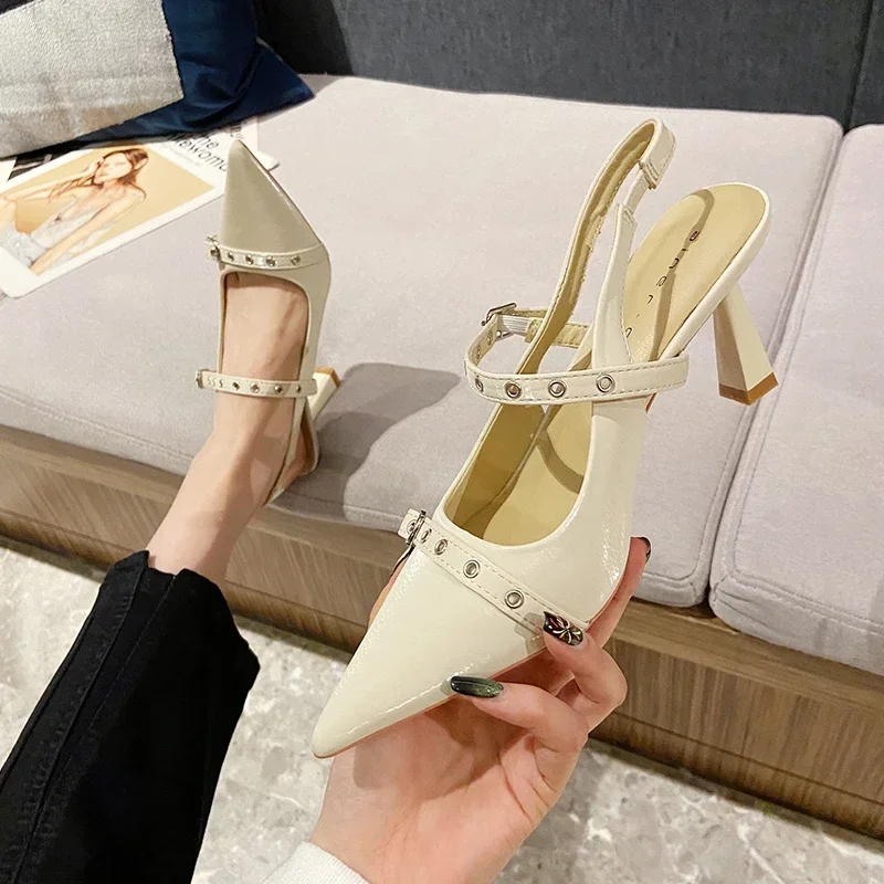 New Brand Women Sandal Shoes Fashion Pointed Toe Shallow Ladies Elegant Belt Buckle Slingback Shoes Shallow Dress Pumps Shoes image 4