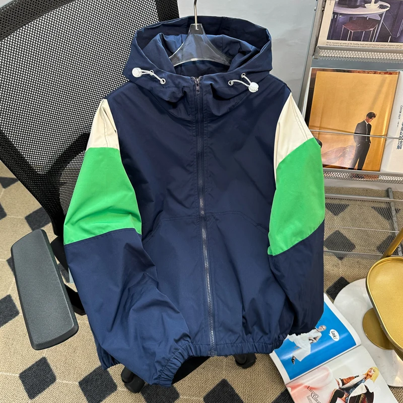 

Men Fashion Splicing Hooded Jacket Spring Autumn New Climbing Workwear Coats Casual Loose Versatile Sun Protective Clothing